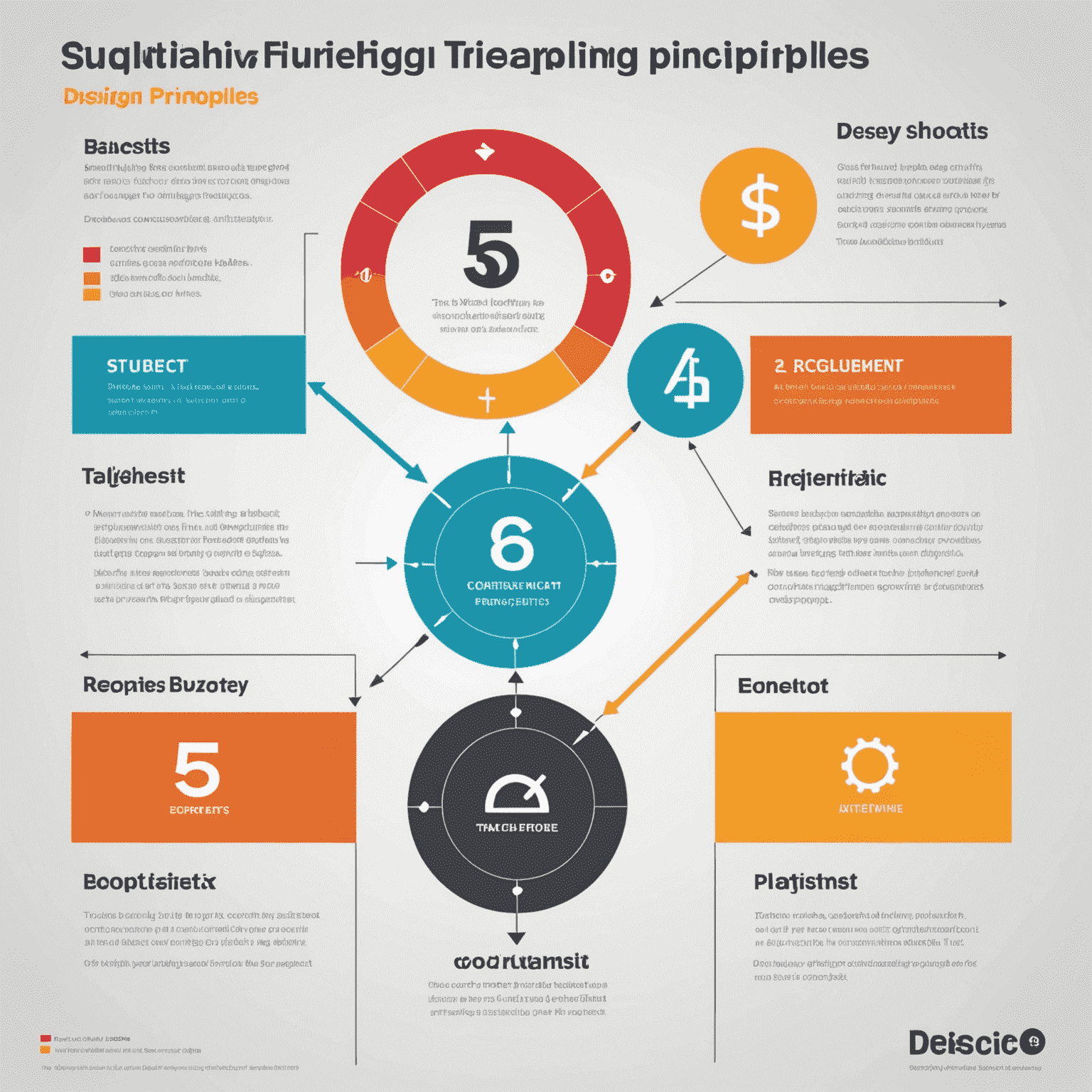 5 temel tasarım prensibini gösteren infografik: denge, kontrast, hizalama, yakınlık ve tekrar